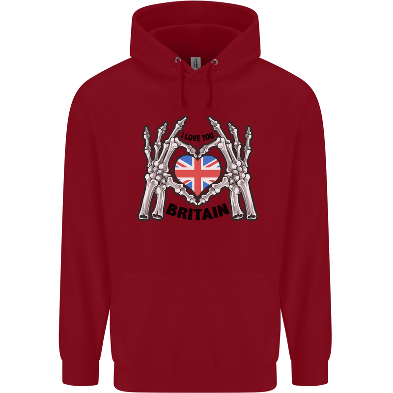 I Love You Great Britain Union Jack Flag UK Childrens Kids Hoodie Red