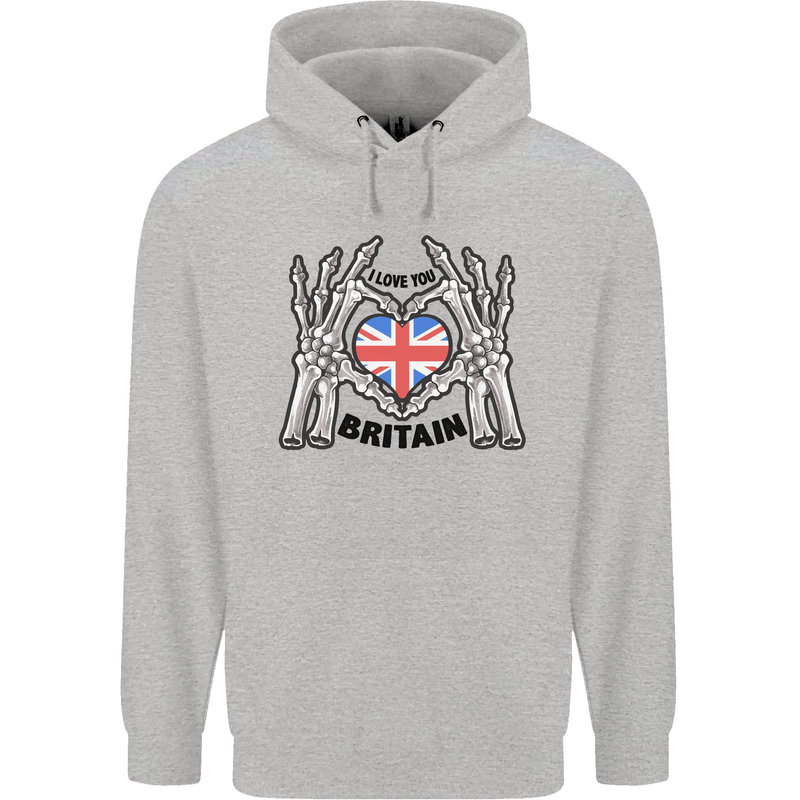 I Love You Great Britain Union Jack Flag UK Childrens Kids Hoodie Sports Grey