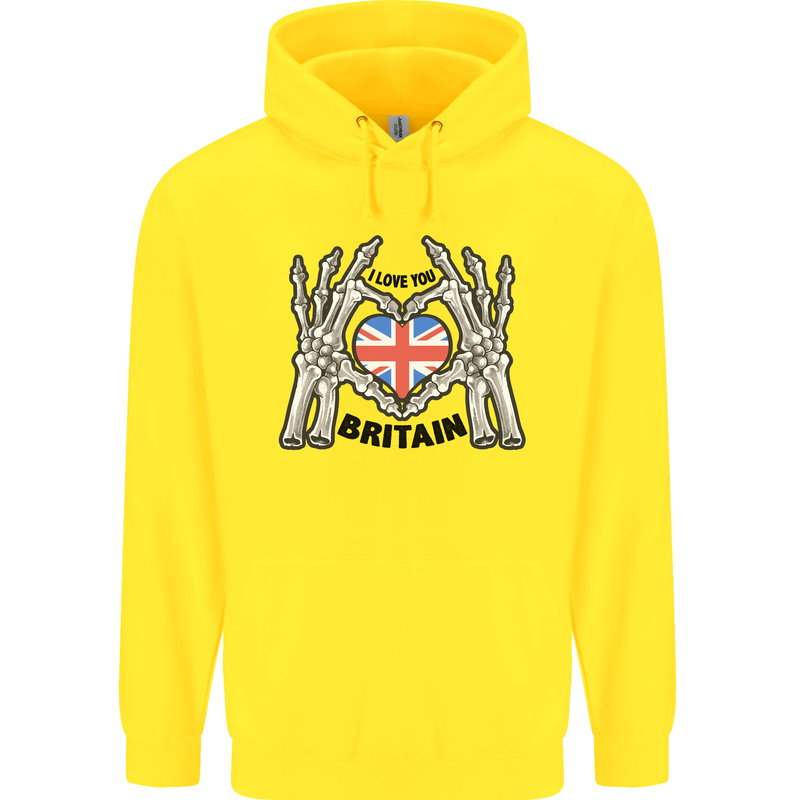 I Love You Great Britain Union Jack Flag UK Childrens Kids Hoodie Yellow