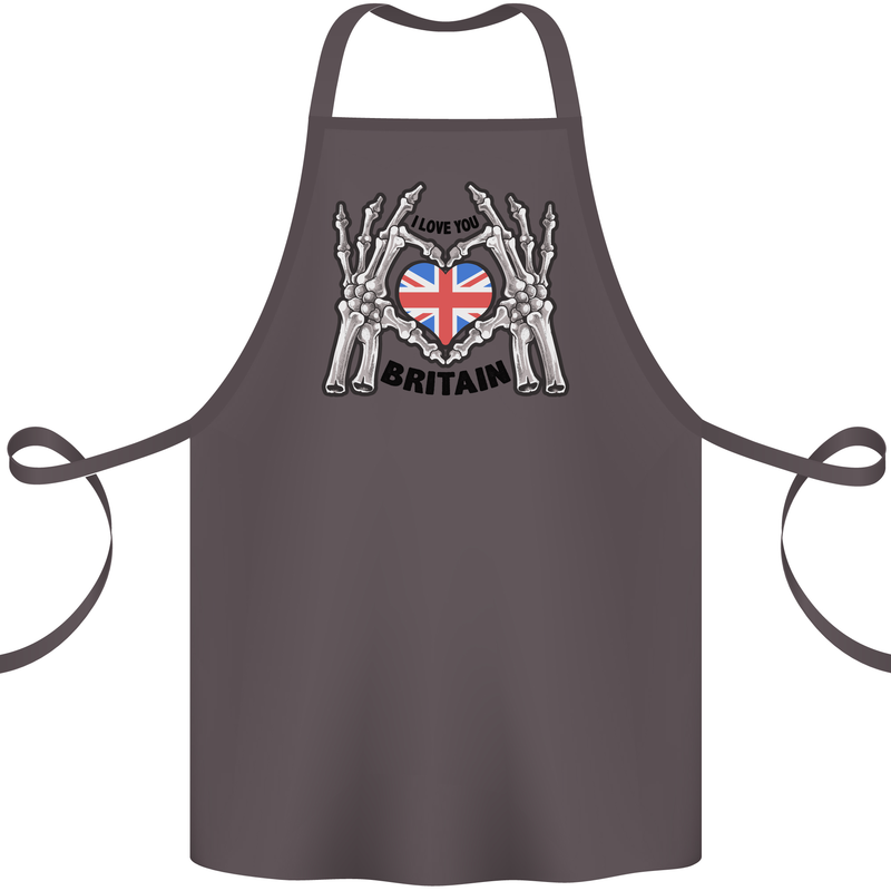 I Love You Great Britain Union Jack Flag UK Cotton Apron 100% Organic Dark Grey