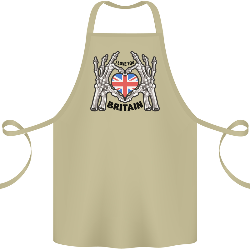 I Love You Great Britain Union Jack Flag UK Cotton Apron 100% Organic Khaki
