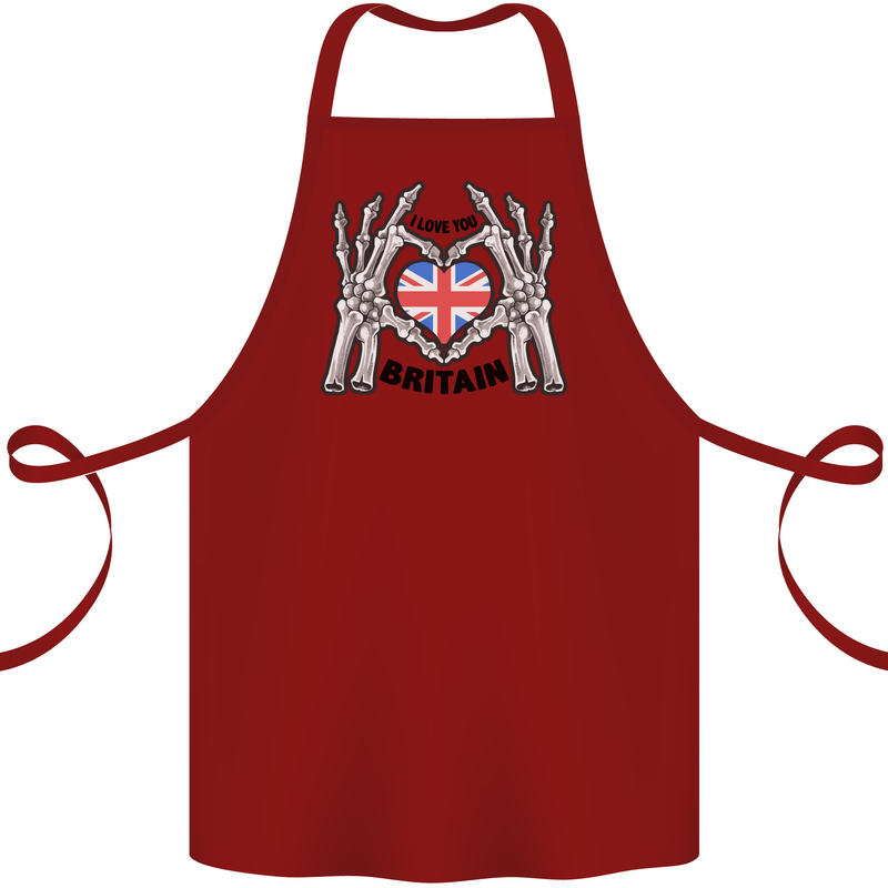 I Love You Great Britain Union Jack Flag UK Cotton Apron 100% Organic Maroon