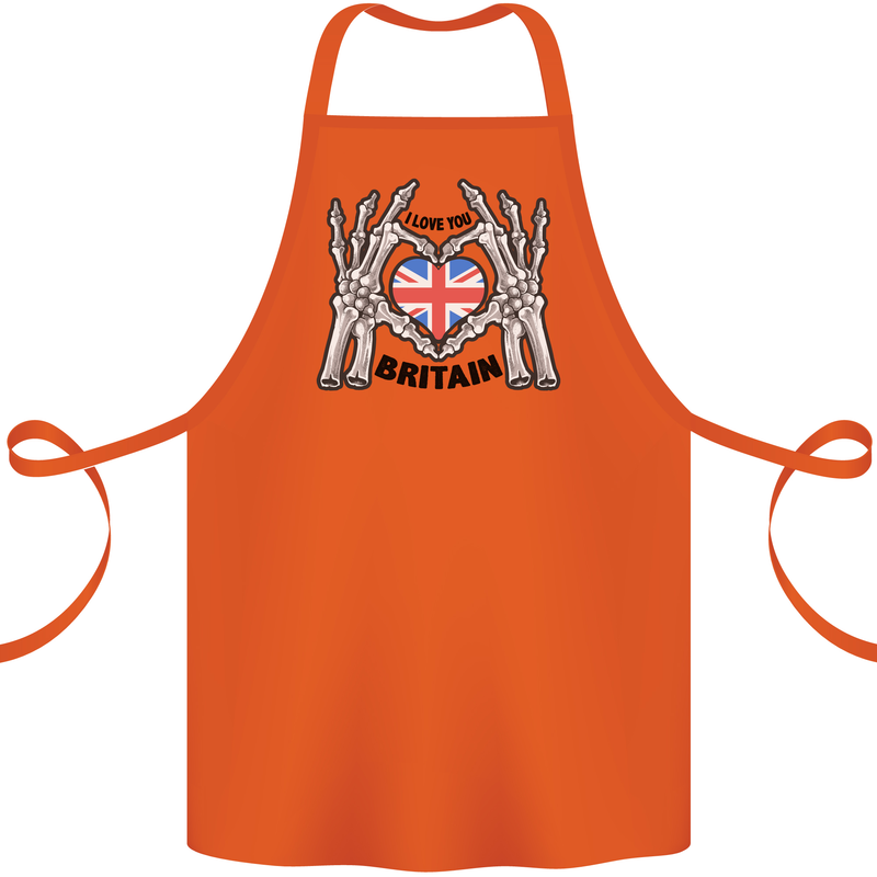 I Love You Great Britain Union Jack Flag UK Cotton Apron 100% Organic Orange