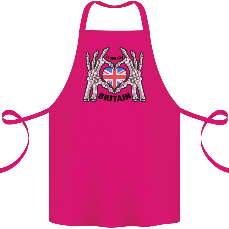I Love You Great Britain Union Jack Flag UK Cotton Apron 100% Organic Pink