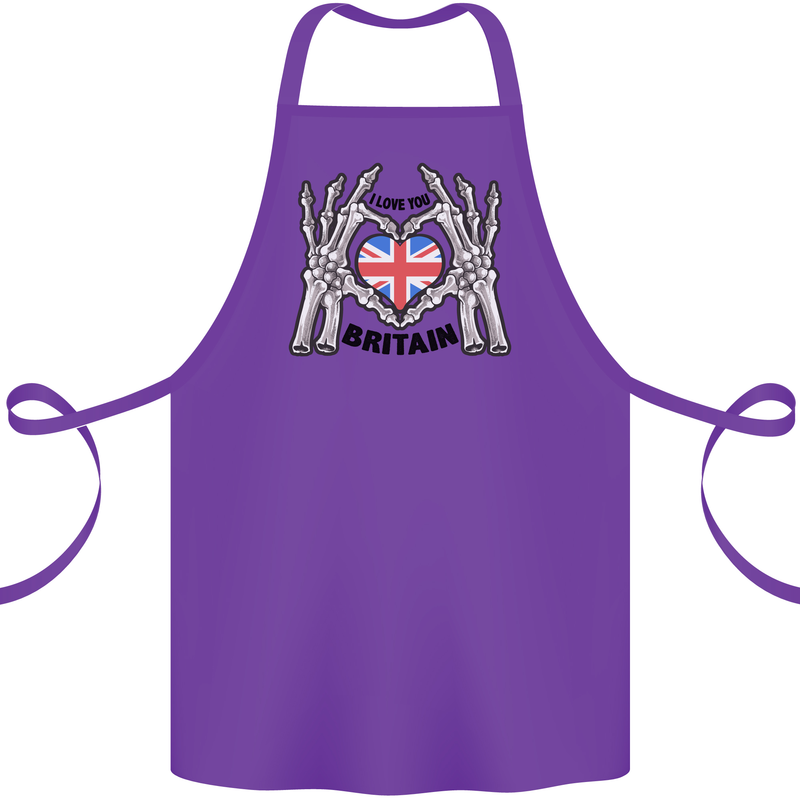 I Love You Great Britain Union Jack Flag UK Cotton Apron 100% Organic Purple
