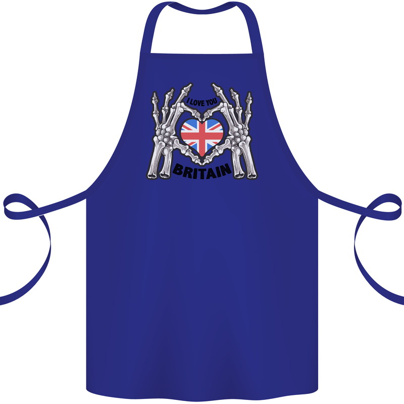 I Love You Great Britain Union Jack Flag UK Cotton Apron 100% Organic Royal Blue