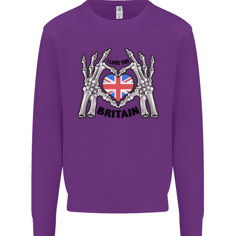 I Love You Great Britain Union Jack Flag UK Kids Sweatshirt Jumper Purple