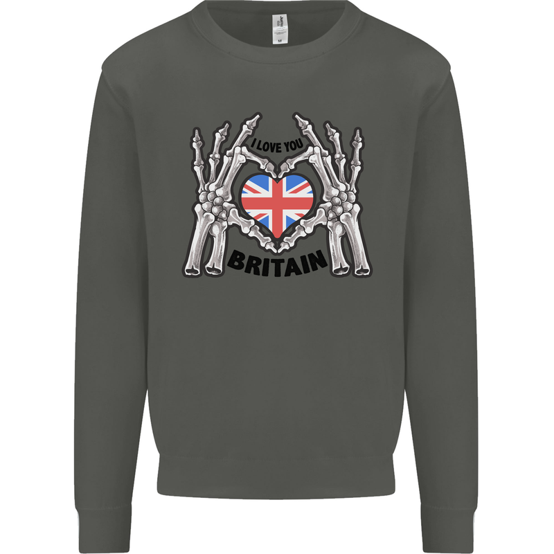 I Love You Great Britain Union Jack Flag UK Kids Sweatshirt Jumper Storm Grey
