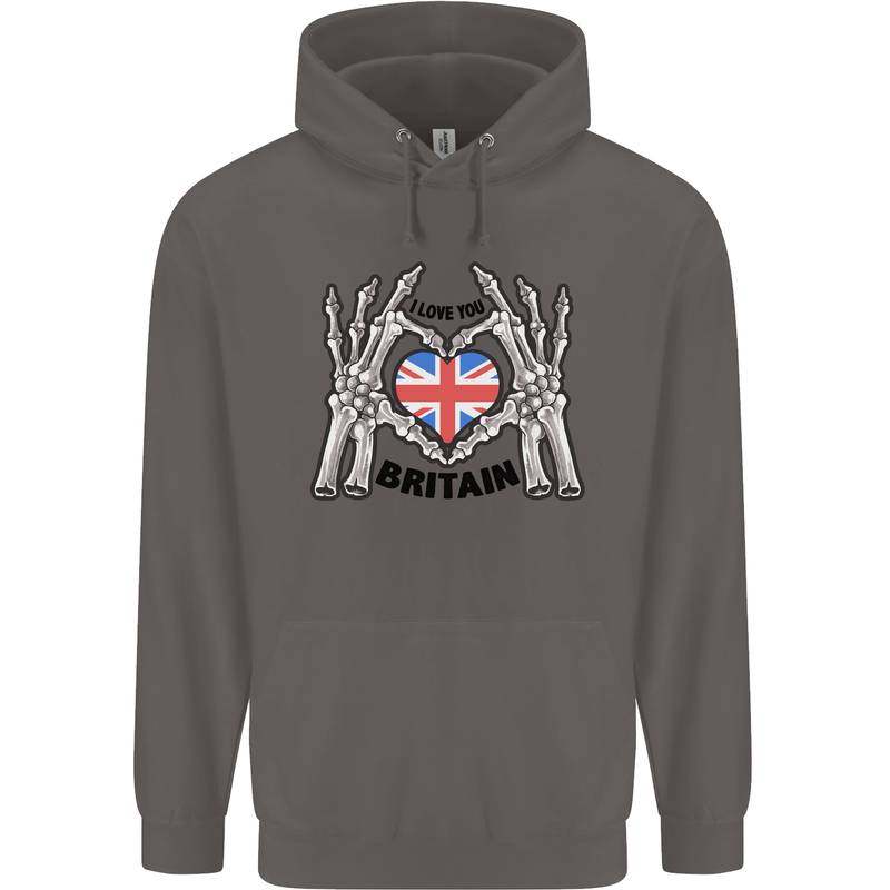 I Love You Great Britain Union Jack Flag UK Mens 80% Cotton Hoodie Charcoal