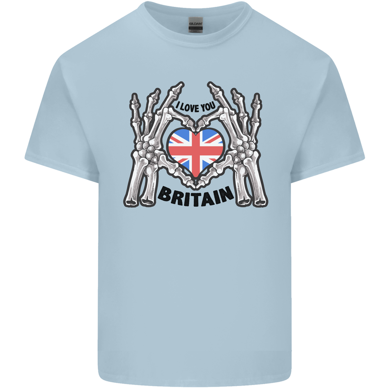I Love You Great Britain Union Jack Flag UK Mens Cotton T-Shirt Tee Top Light Blue