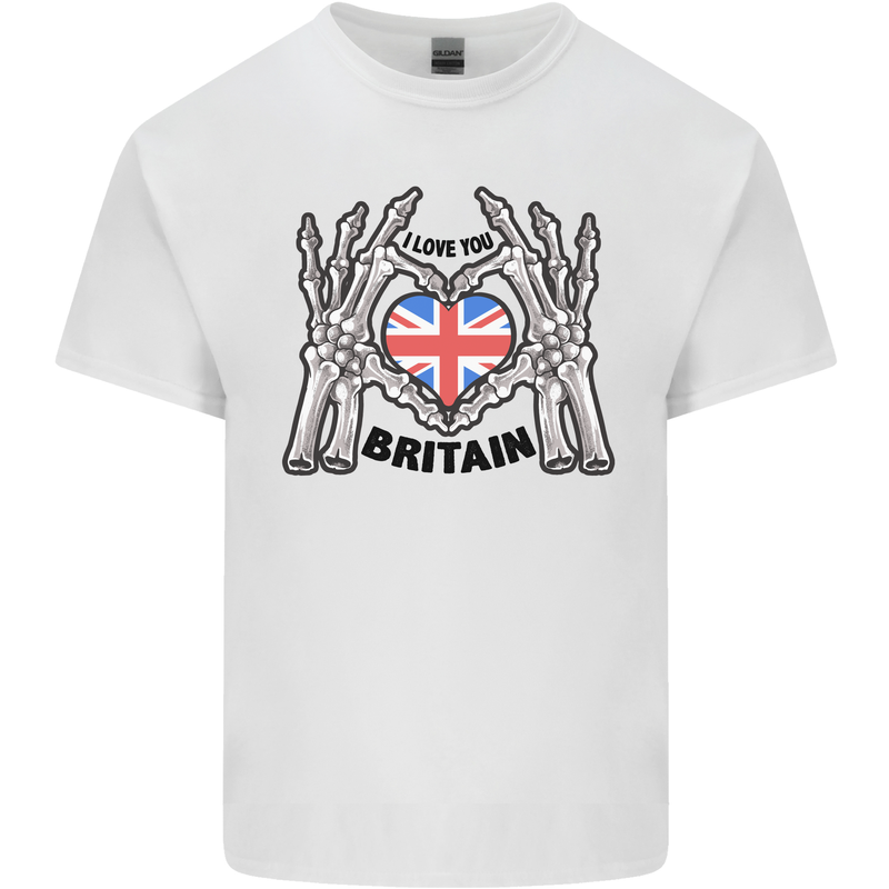 I Love You Great Britain Union Jack Flag UK Mens Cotton T-Shirt Tee Top White