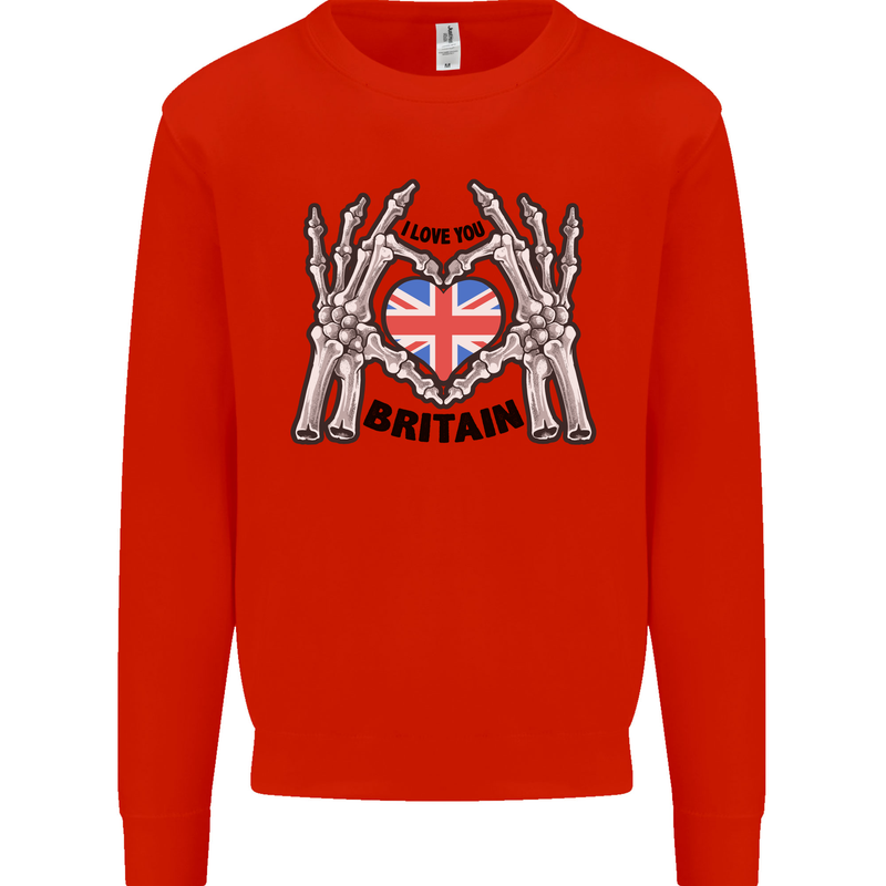 I Love You Great Britain Union Jack Flag UK Mens Sweatshirt Jumper Bright Red