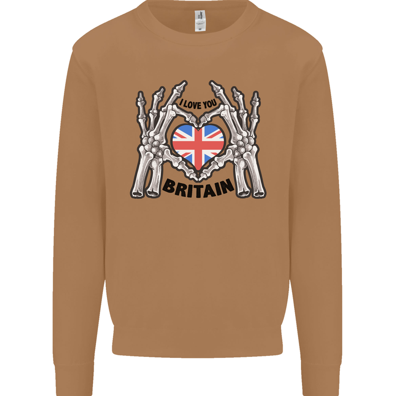 I Love You Great Britain Union Jack Flag UK Mens Sweatshirt Jumper Caramel Latte