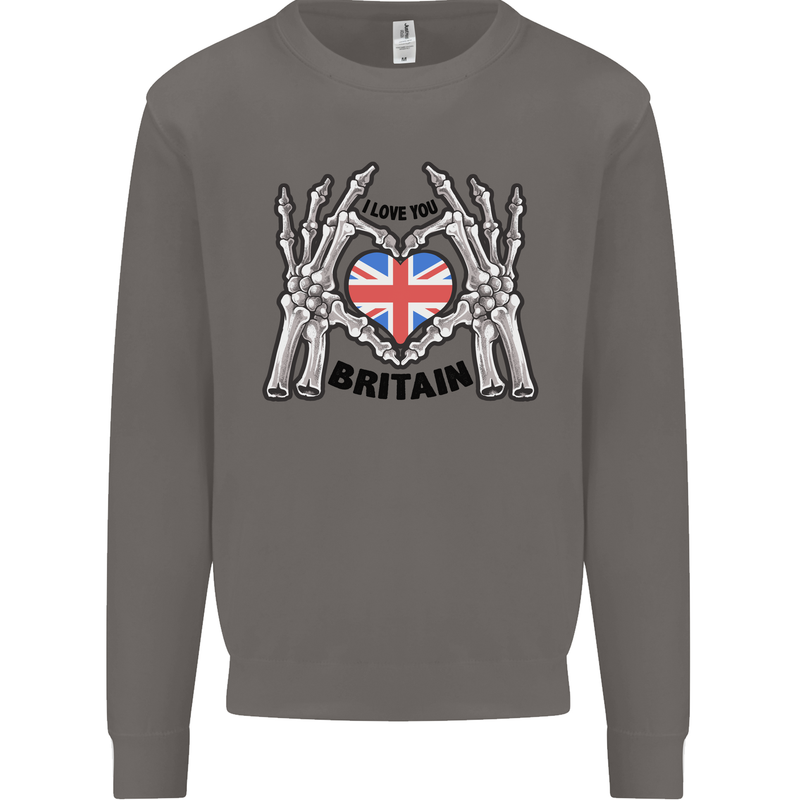I Love You Great Britain Union Jack Flag UK Mens Sweatshirt Jumper Charcoal