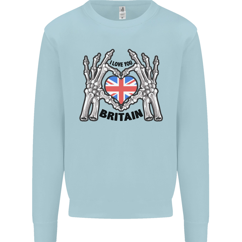 I Love You Great Britain Union Jack Flag UK Mens Sweatshirt Jumper Light Blue
