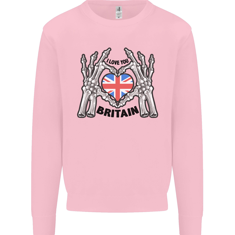 I Love You Great Britain Union Jack Flag UK Mens Sweatshirt Jumper Light Pink