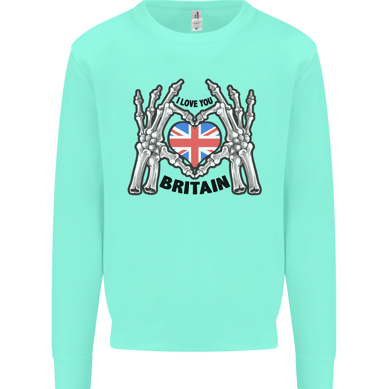 I Love You Great Britain Union Jack Flag UK Mens Sweatshirt Jumper Peppermint