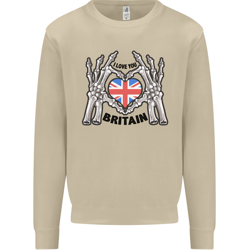 I Love You Great Britain Union Jack Flag UK Mens Sweatshirt Jumper Sand