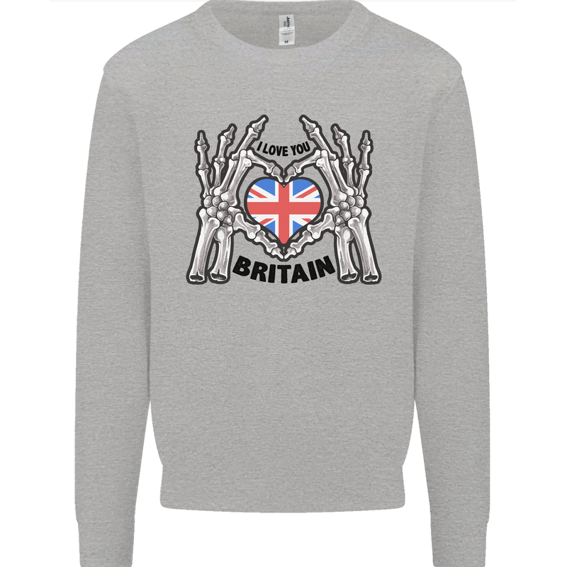 I Love You Great Britain Union Jack Flag UK Mens Sweatshirt Jumper Sports Grey