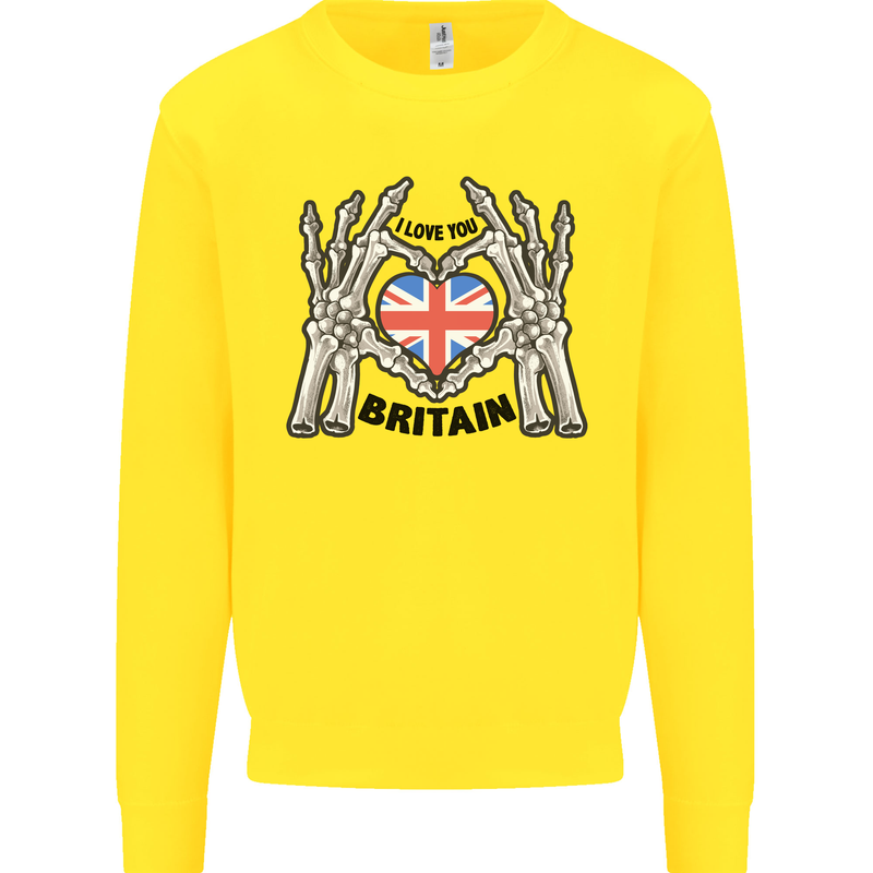 I Love You Great Britain Union Jack Flag UK Mens Sweatshirt Jumper Yellow