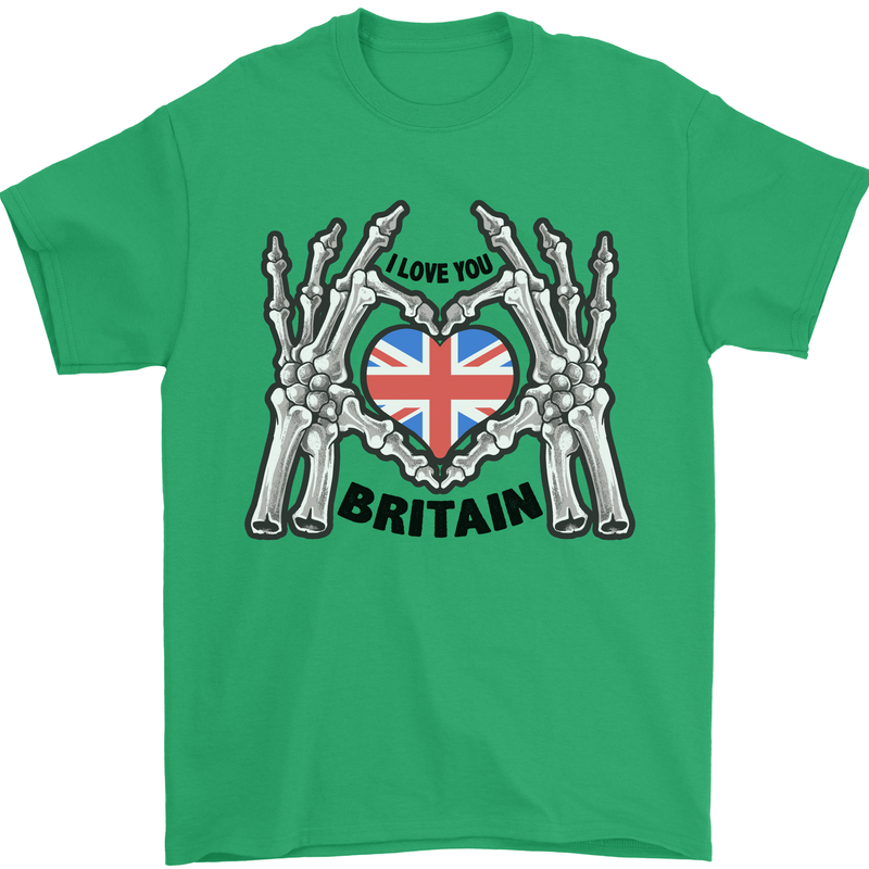 I Love You Great Britain Union Jack Flag UK Mens T-Shirt Cotton Gildan Irish Green