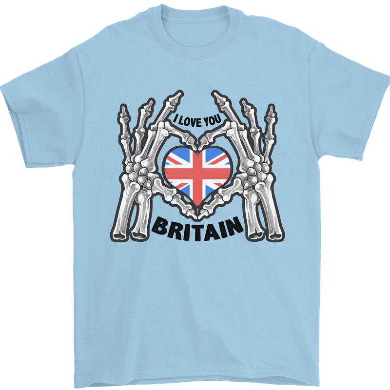 I Love You Great Britain Union Jack Flag UK Mens T-Shirt Cotton Gildan Light Blue