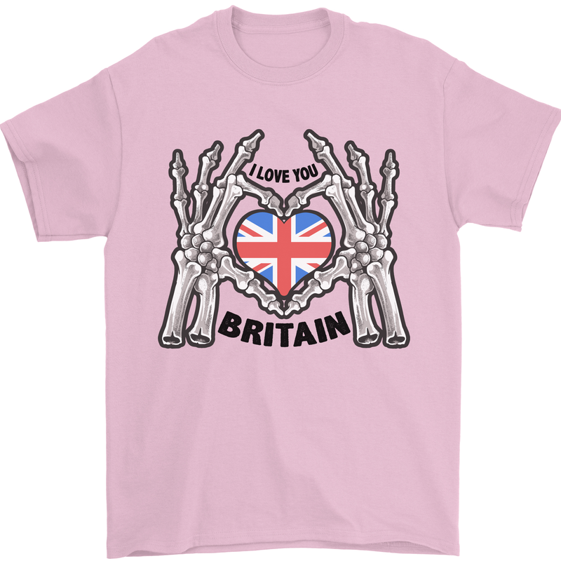 I Love You Great Britain Union Jack Flag UK Mens T-Shirt Cotton Gildan Light Pink