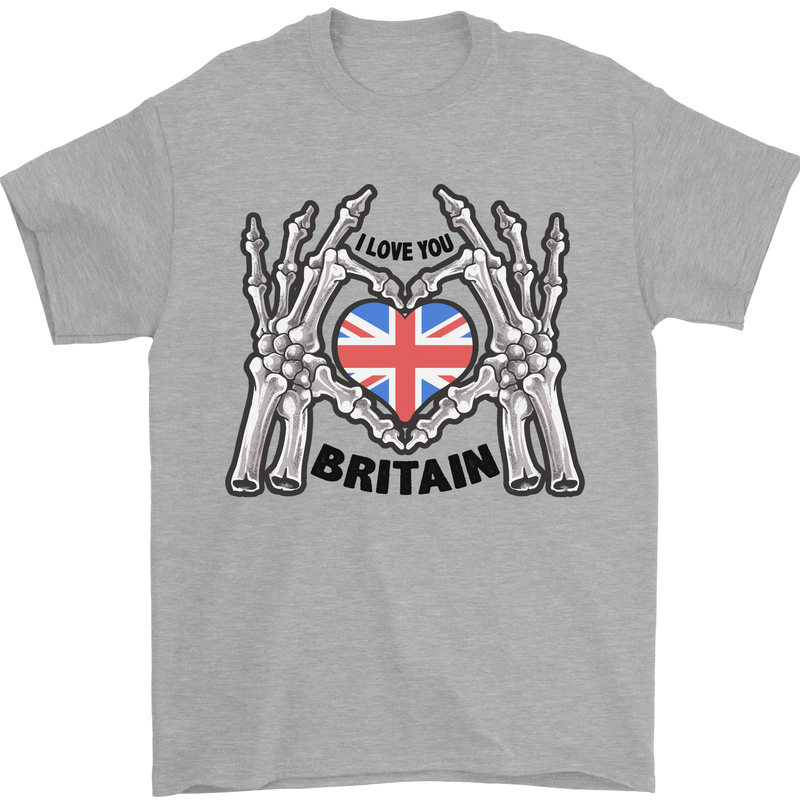 I Love You Great Britain Union Jack Flag UK Mens T-Shirt Cotton Gildan Sports Grey