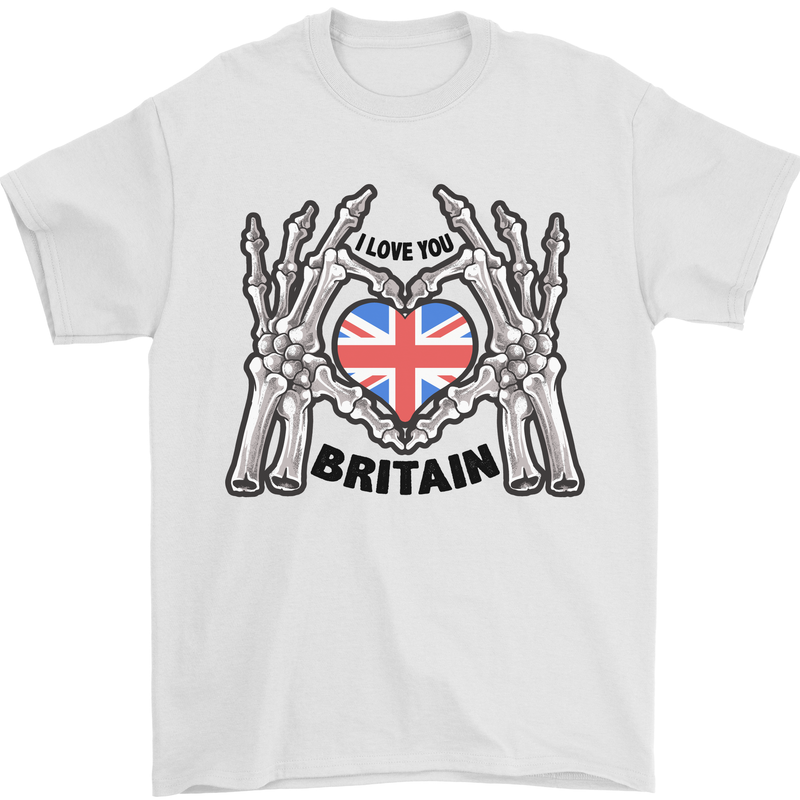 I Love You Great Britain Union Jack Flag UK Mens T-Shirt Cotton Gildan White