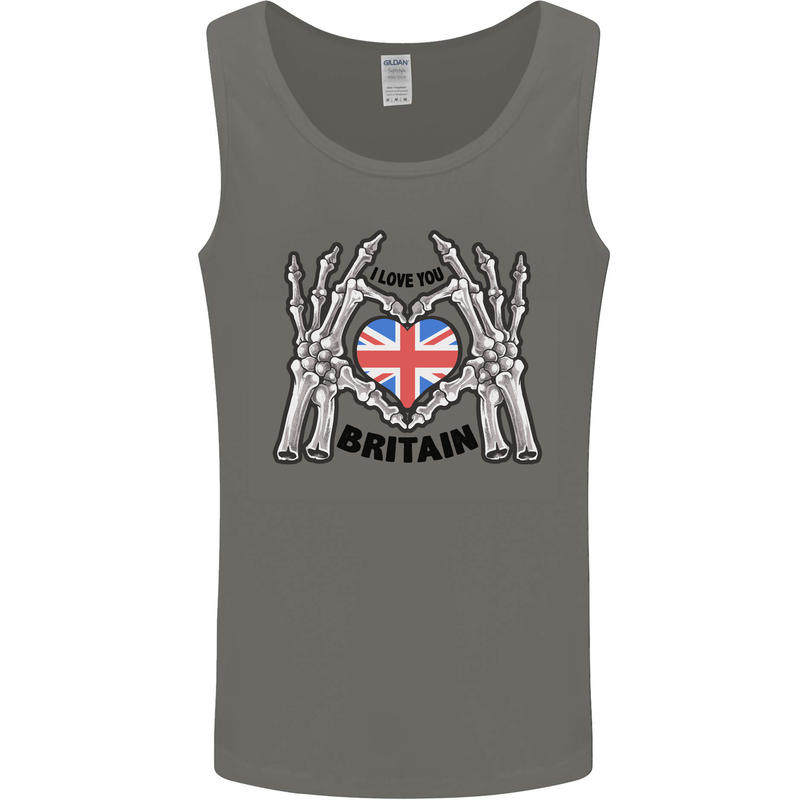 I Love You Great Britain Union Jack Flag UK Mens Vest Tank Top Charcoal