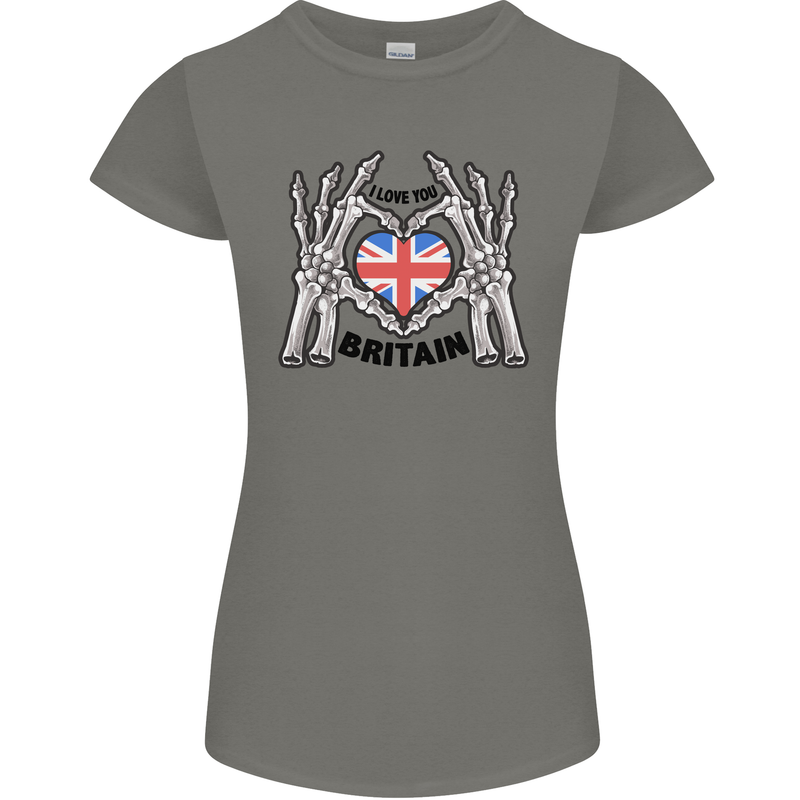 I Love You Great Britain Union Jack Flag UK Womens Petite Cut T-Shirt Charcoal