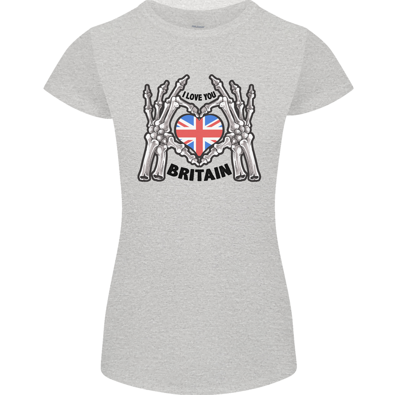 I Love You Great Britain Union Jack Flag UK Womens Petite Cut T-Shirt Sports Grey