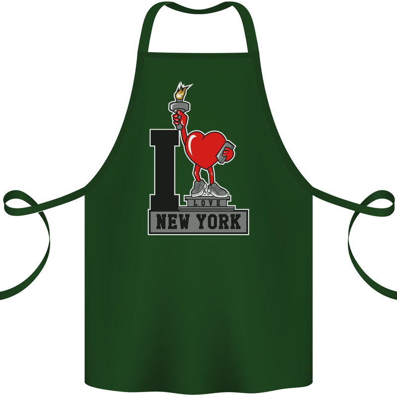 I Love (Heart) New York Cotton Apron 100% Organic Forest Green
