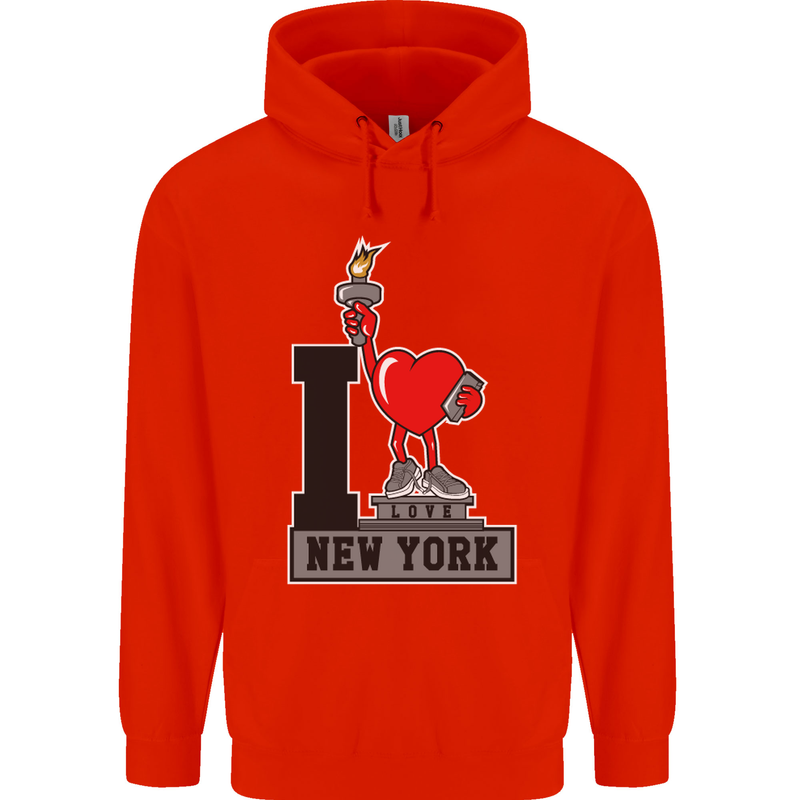 I Love (Heart) New York Mens 80% Cotton Hoodie Bright Red
