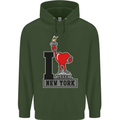 I Love (Heart) New York Mens 80% Cotton Hoodie Forest Green