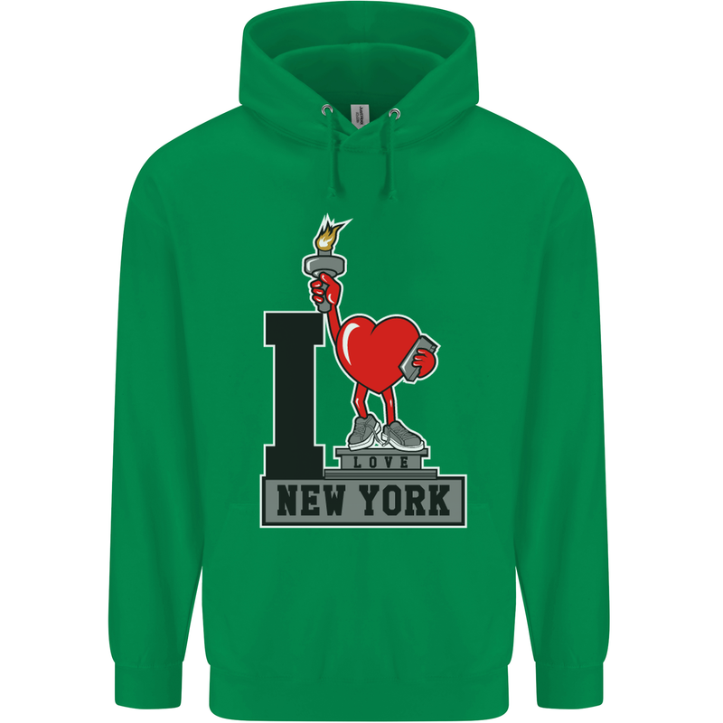 I Love (Heart) New York Mens 80% Cotton Hoodie Irish Green