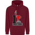 I Love (Heart) New York Mens 80% Cotton Hoodie Maroon