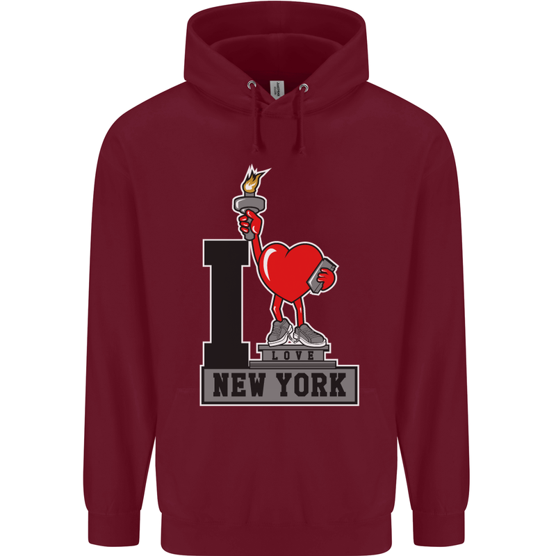 I Love (Heart) New York Mens 80% Cotton Hoodie Maroon