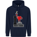 I Love (Heart) New York Mens 80% Cotton Hoodie Navy Blue