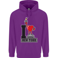 I Love (Heart) New York Mens 80% Cotton Hoodie Purple