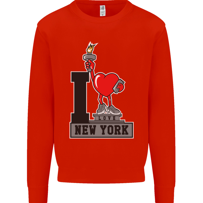 I Love (Heart) New York Mens Sweatshirt Jumper Bright Red