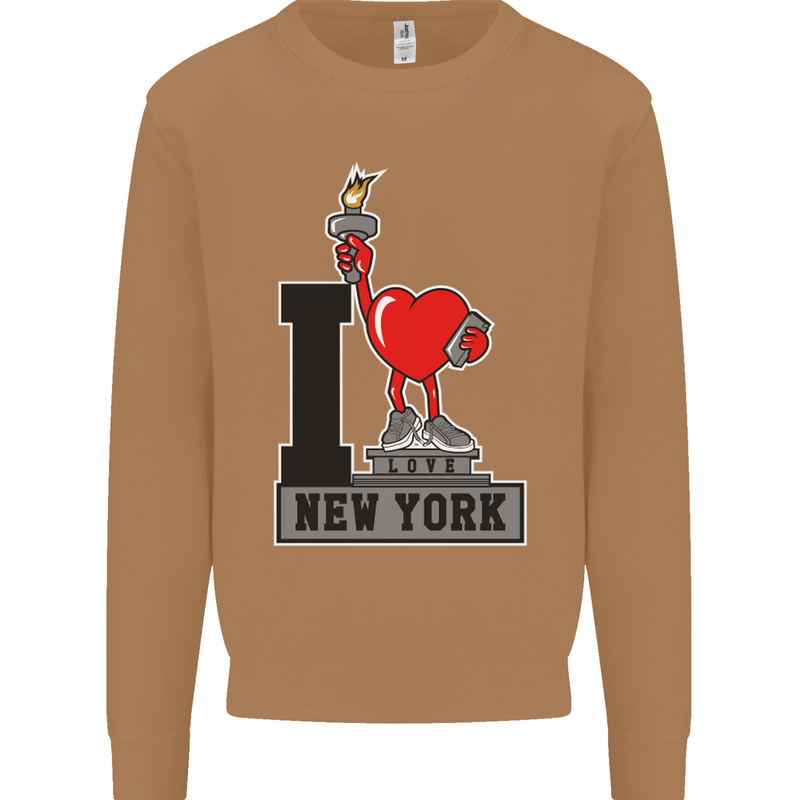 I Love (Heart) New York Mens Sweatshirt Jumper Caramel Latte