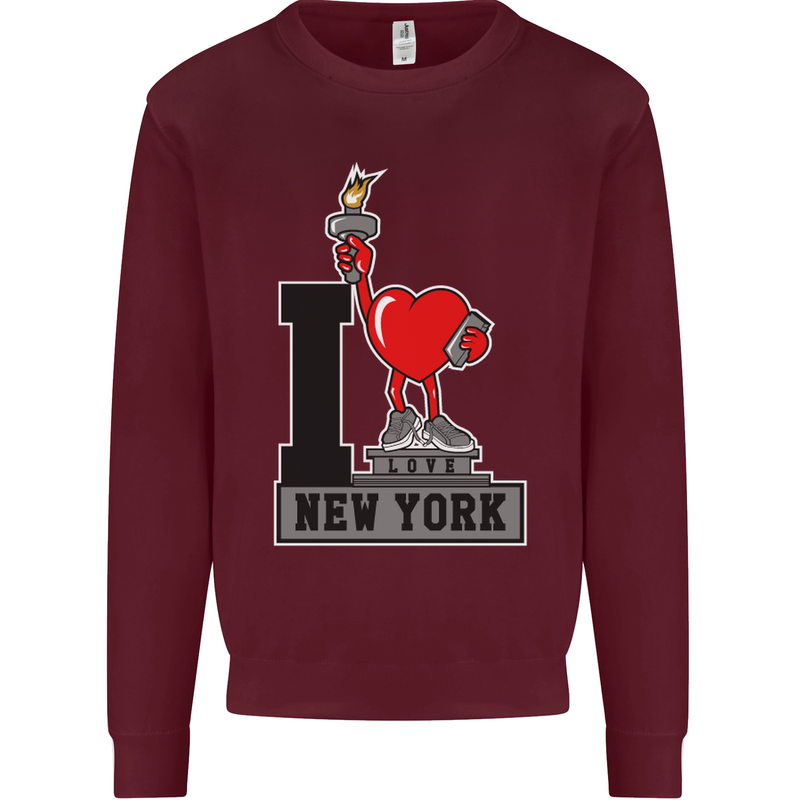 I Love (Heart) New York Mens Sweatshirt Jumper Maroon