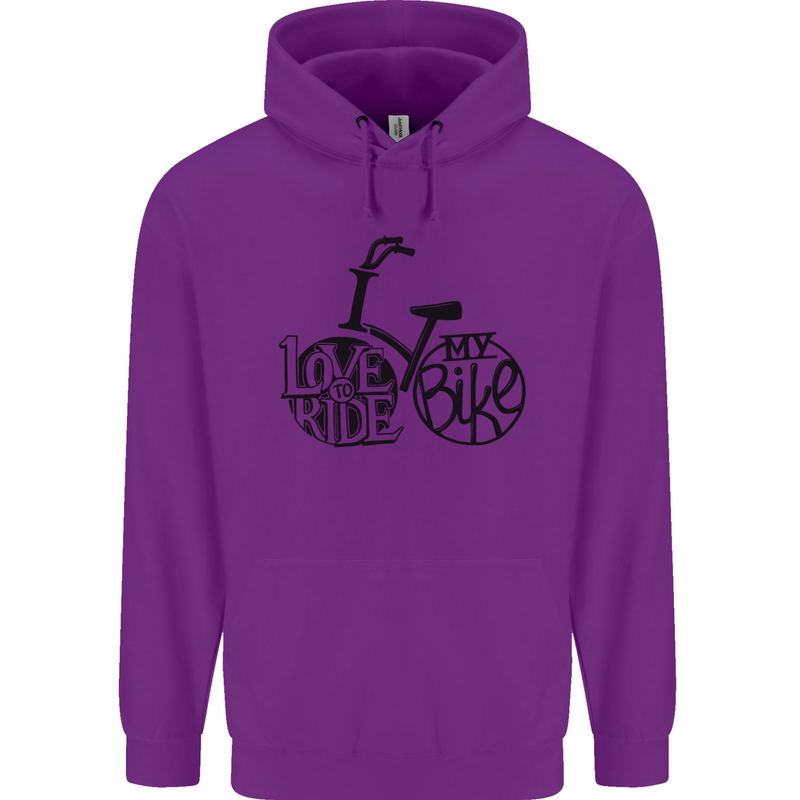 I Love to Ride My Bike Cycling Funny Childrens Kids Hoodie Purple