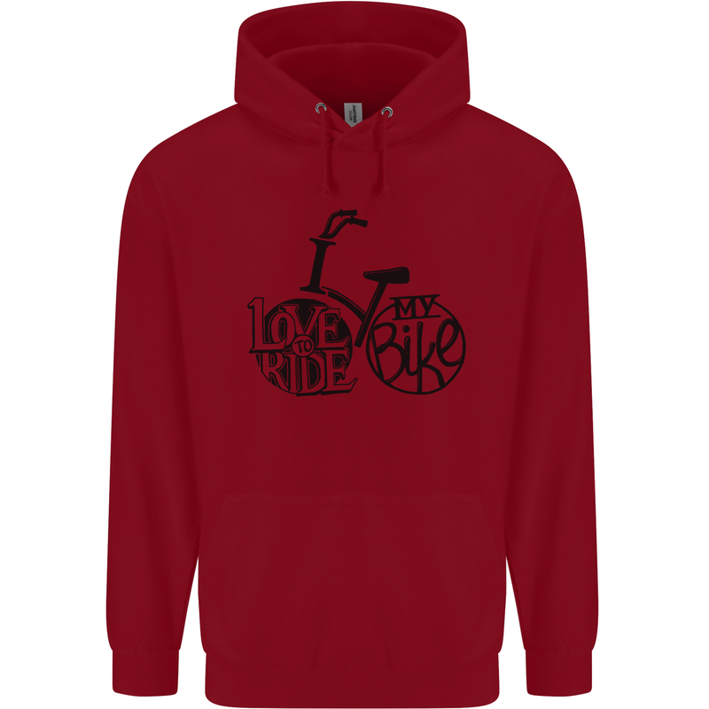 I Love to Ride My Bike Cycling Funny Childrens Kids Hoodie Red