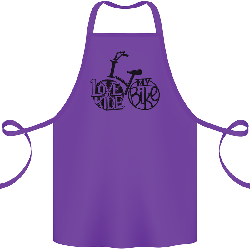 I Love to Ride My Bike Cycling Funny Cotton Apron 100% Organic Purple