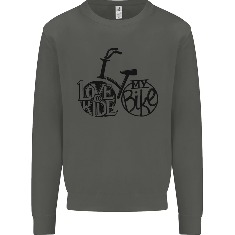I Love to Ride My Bike Cycling Funny Kids Sweatshirt Jumper Storm Grey