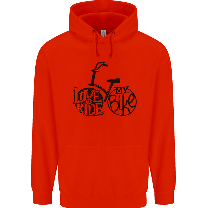 I Love to Ride My Bike Cycling Funny Mens 80% Cotton Hoodie Bright Red
