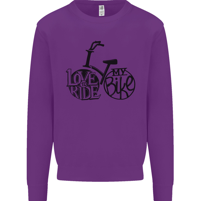 I Love to Ride My Bike Cycling Funny Mens Sweatshirt Jumper Purple