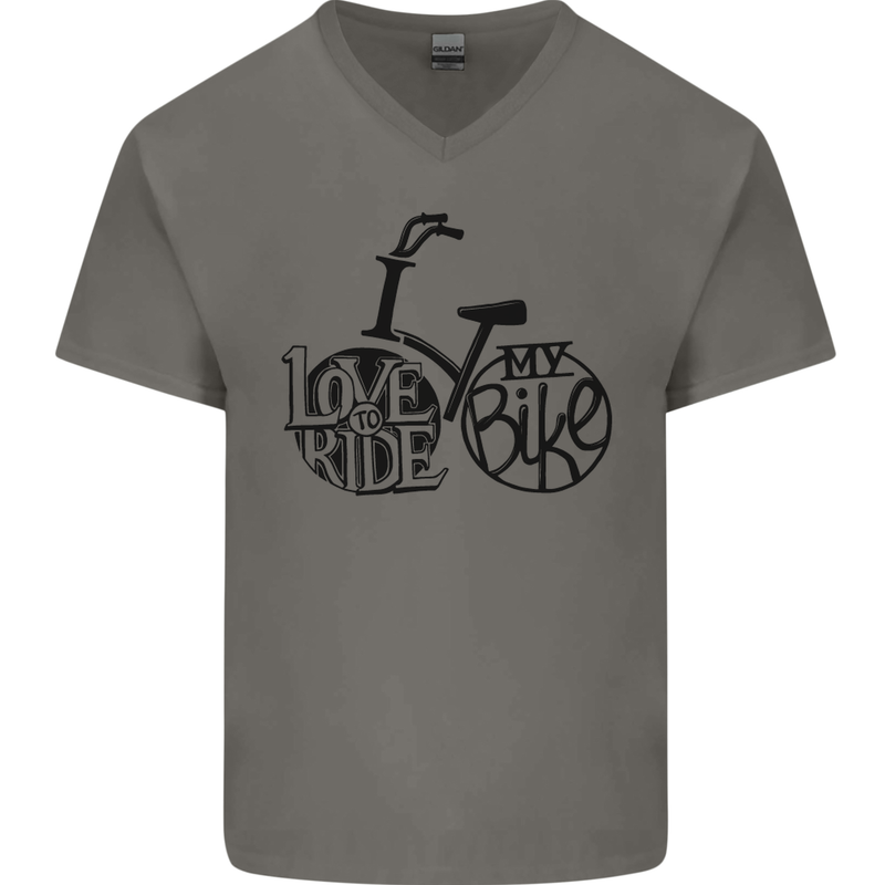 I Love to Ride My Bike Cycling Funny Mens V-Neck Cotton T-Shirt Charcoal